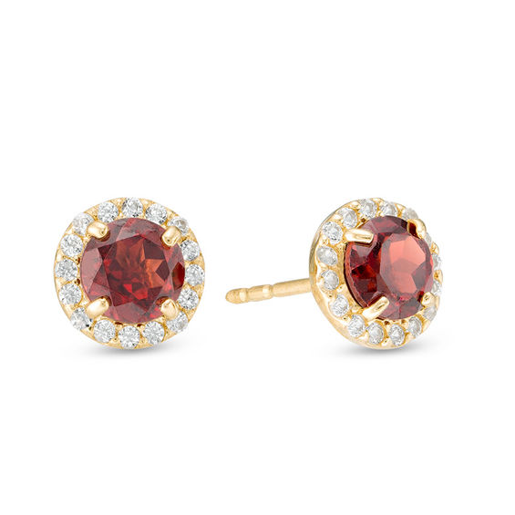 5mm Garnet and Lab-Created White Sapphire Frame Stud Earrings in 10K Gold