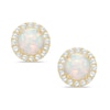 Thumbnail Image 1 of 10K Solid Gold Simulated Opal and Lab-Created White Sapphire Frame Studs