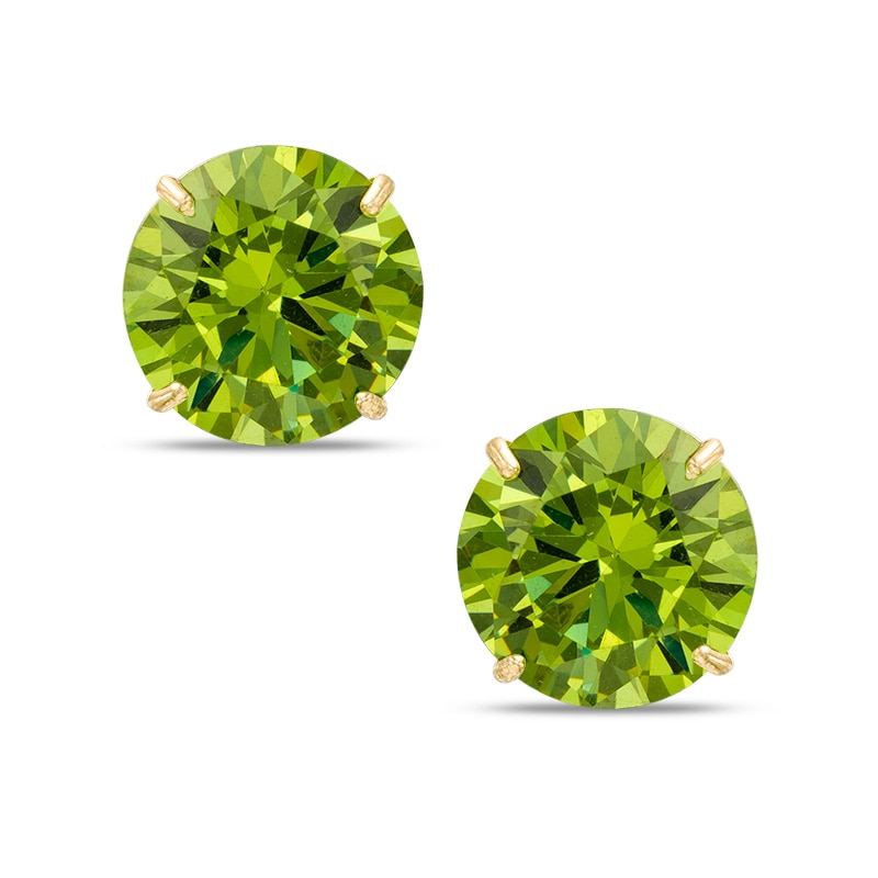 Main Image 1 of 8mm Simulated Peridot Solitaire Stud Earrings in 10K Gold