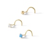 Thumbnail Image 1 of 14K Semi-Solid and Hollow Gold CZ and Simulated Blue Opal Three Piece Nose Ring Set - 22G