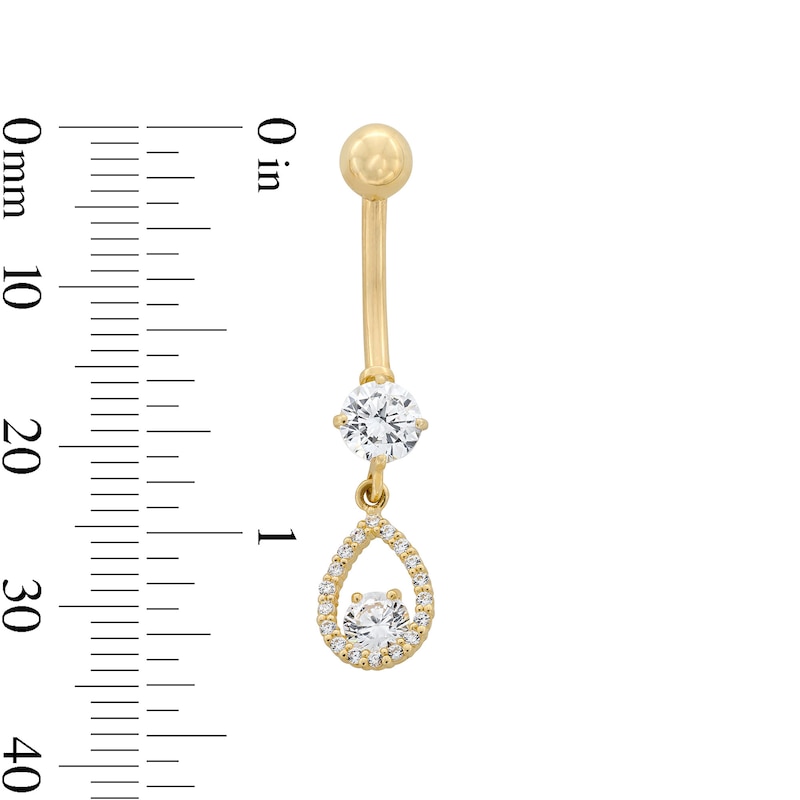 Main Image 2 of 10K Solid Gold CZ Teardrop Dangle Belly Button Ring - 14G 3/8&quot;