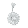 Thumbnail Image 1 of 014 Gauge Baguette Cubic Zirconia Flower Belly Button Ring in Stainless Steel