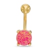 Thumbnail Image 1 of Stainless Steel with Yellow IP Lab-Created Pink Opal Belly Button Ring - 14G 3/8&quot;