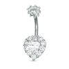 Thumbnail Image 1 of Solid Stainless Steel Heart-Shaped CZ Frame Belly Button Ring - 14G