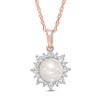 Thumbnail Image 0 of Cultured Freshwater Pearl and Lab-Created White Sapphire Sunburst Pendant in Sterling Silver and 14K Rose Gold Plate