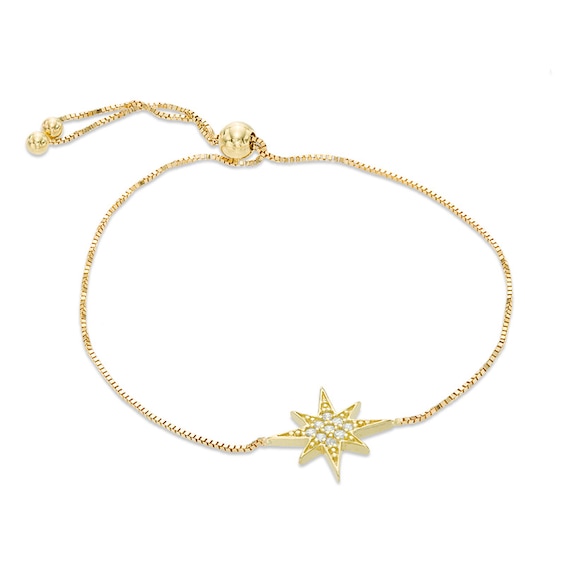 Cubic Zirconia North Star Bolo Bracelet in 10K Gold - 9.5"