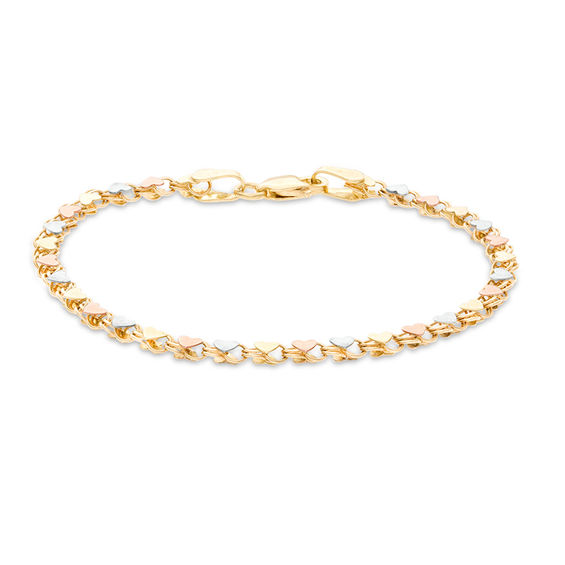 Child's Mirror Heart Link Bracelet in 10K Tri-Tone Gold - 5.5"