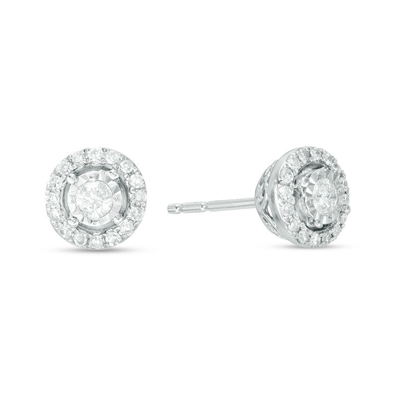 1/4 CT. T.W. Diamond Frame Stud Earrings in 10K White Gold | Banter