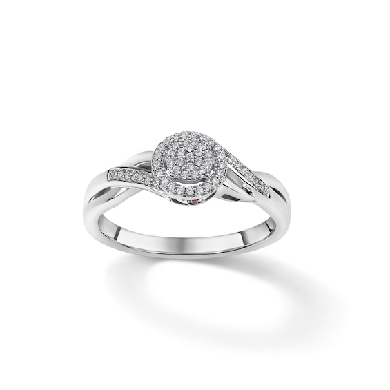 1/10 CT. T.W. Composite Diamond and Pink Sapphire Accent Swirl Frame Promise Ring in Sterling Silver