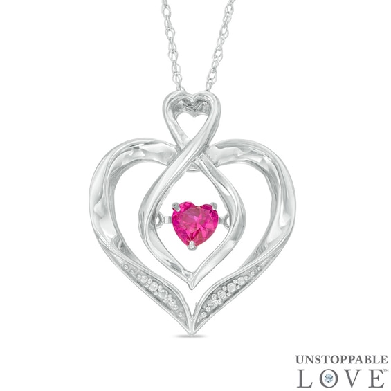 4mm Lab-Created Ruby and White Sapphire Infinity Heart Pendant in Sterling Silver