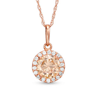 6mm Champagne and White Cubic Zirconia Frame Pendant in 14K Rose Gold ...