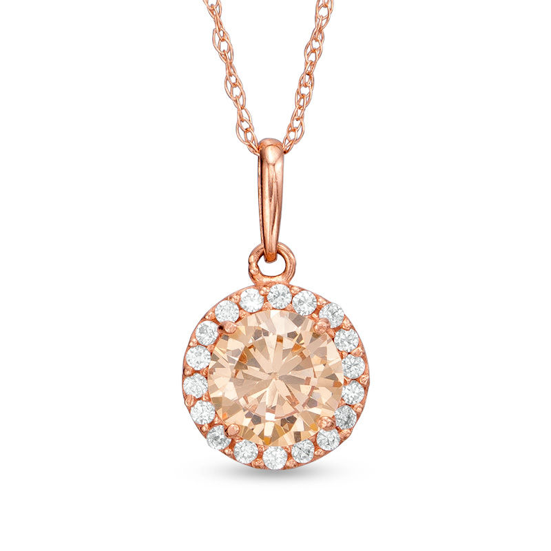 Main Image 1 of 6mm Champagne and White Cubic Zirconia Frame Pendant in 14K Rose Gold - 17&quot;