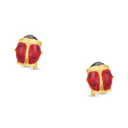 Child's Red and Black Enamel Ladybug Stud Earrings in 14K Gold