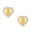 Thumbnail Image 1 of Child's Cubic Zirconia Heart Frame Our Lady of Guadalupe Stud Earrings in 14K Gold