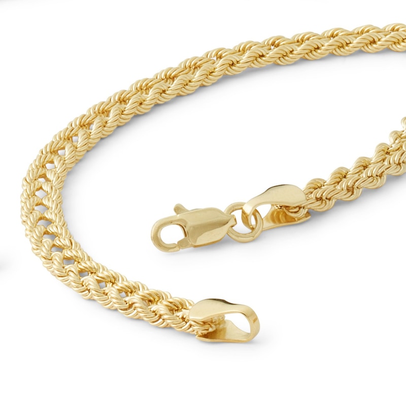 Main Image 4 of 10K Hollow Gold Double Row Rope Chain Bracelet - 7.5&quot;