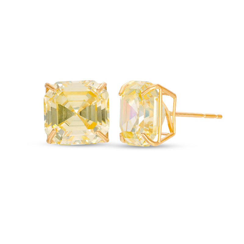 Golden Moon Canary Yellow Cubic Zirconia  Sterling Silver Stud Earrings   Sterling silver earrings studs Stud earrings Silver earrings studs