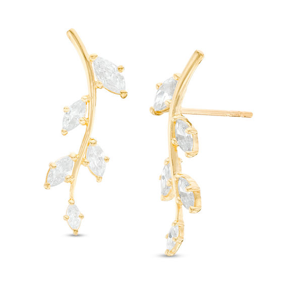 Marquise Cubic Zirconia Leaf Crawler Earrings in 10K Gold