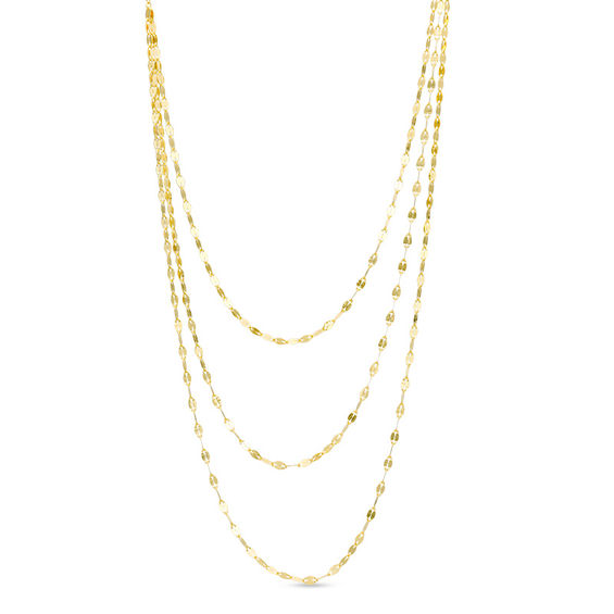 Triple Strand Mirror Chain Necklace in 10K Gold - 19"