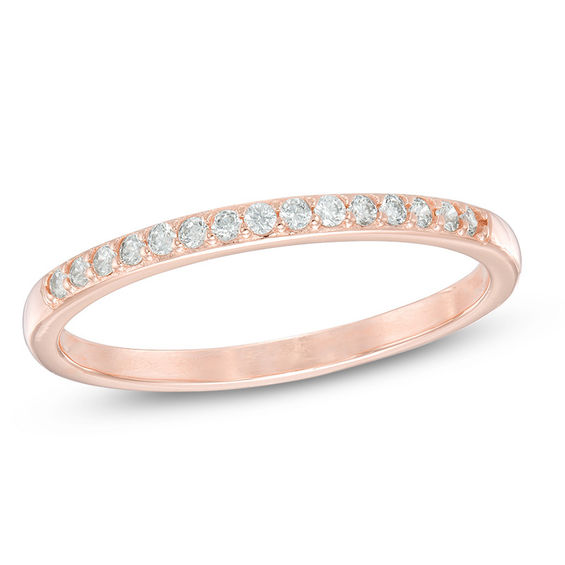 Cubic Zirconia Stackable Band in Sterling Silver with 18K Rose Gold Plate - Size 6