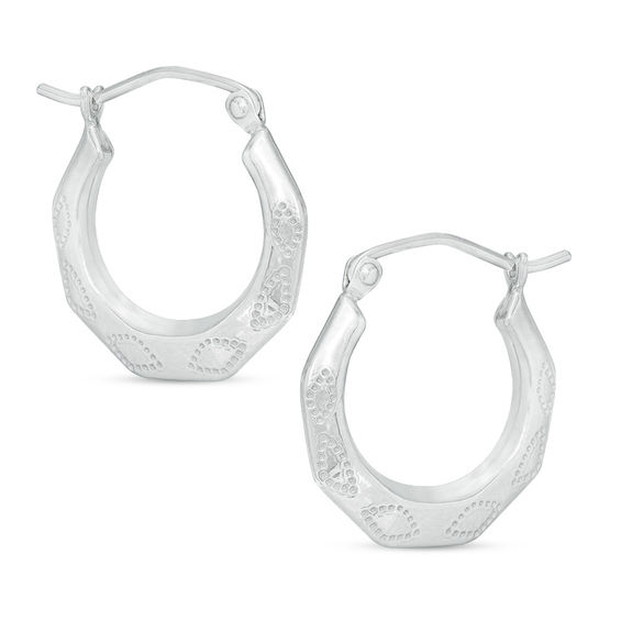 17mm Marquise Stamped Geometric Hoop Earrings in Sterling Silver
