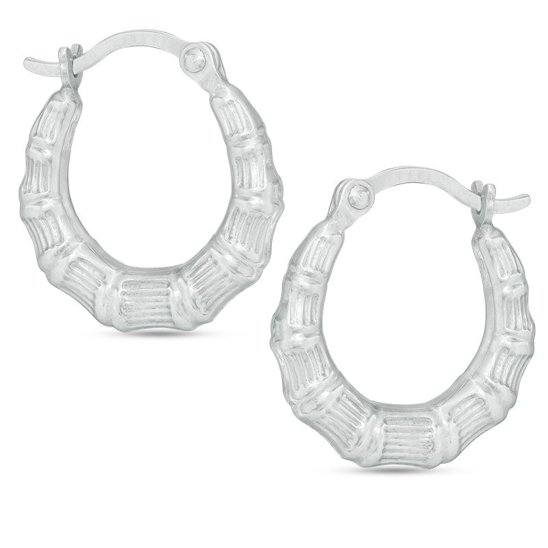 Main Image 1 of 14mm Bamboo Hoop Earrings in Sterling Silver