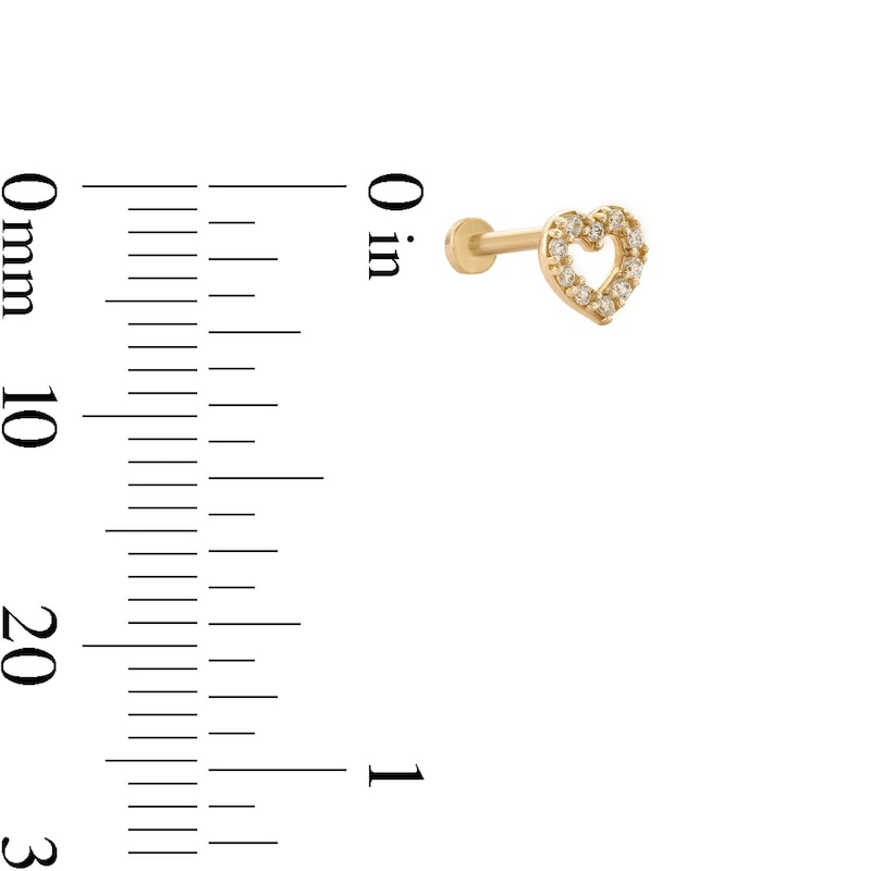 Main Image 5 of 14K Tube Gold CZ Heart Stud - 18G 5/16&quot;