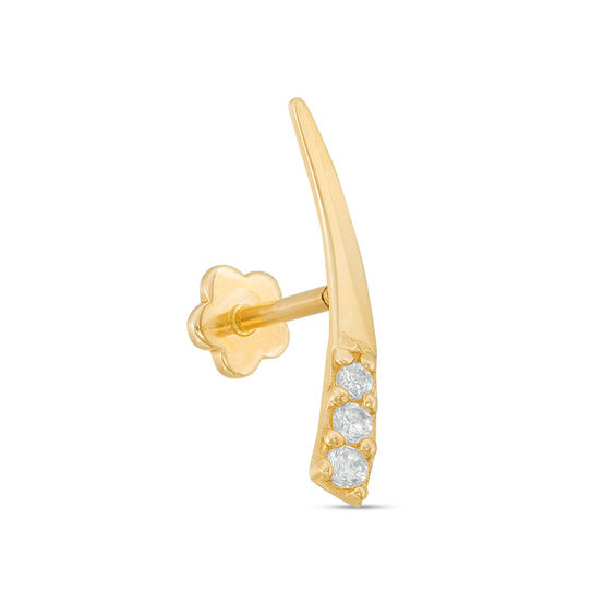 019 Gauge Cubic Zirconia Tapered Cartilage Barbell in 14K Gold