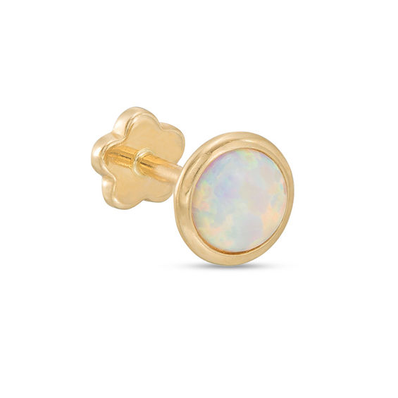 019 Gauge Simulated Opal Cartilage Barbell in 14K Gold