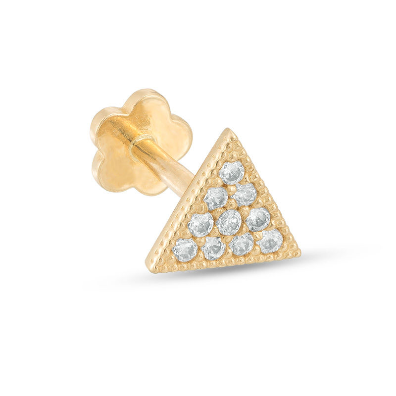 019 Gauge Cubic Zirconia Triangle Cartilage Barbell in 14K Gold