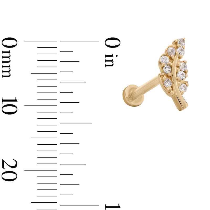 Main Image 3 of 14K Gold Tube CZ Leaf Stud - 18G 5/16&quot;