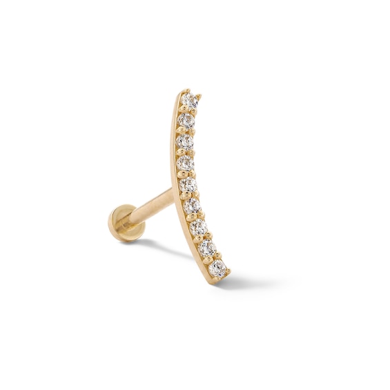 14K Tube Gold CZ Curved Bar Stud