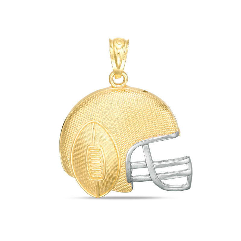 Textured Football Helmet and Ball Two-Tone Necklace Charm in 10K