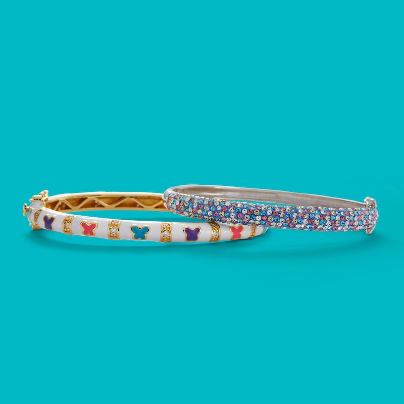 Child's Cubic Zirconia and Multi-Color Enamel Butterfly Bangle in Brass with 18K Gold Plate