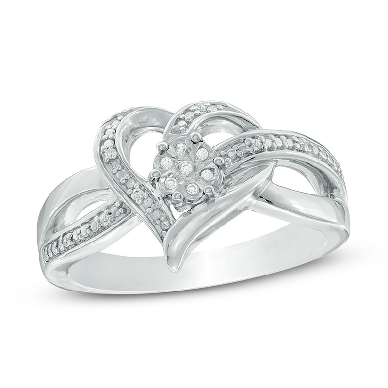 Main Image 1 of Composite Diamond Accent Woven Heart Ring in Sterling Silver