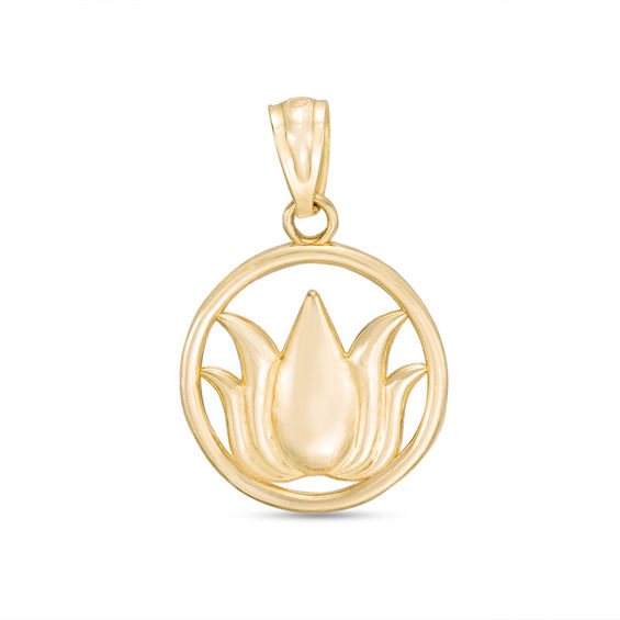 Lotus Flower Necklace Charm in 10K Gold