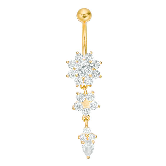 Yellow Ion Plated Teardrop CZ Flower Belly Button Ring