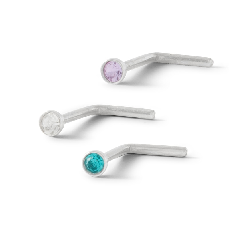 Main Image 1 of Solid Stainless Steel Multi-Color Crystal Nose Stud Set - 20G