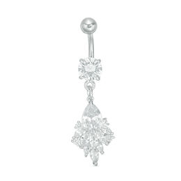 Solid Stainless Steel and Brass CZ Pear-Shaped, Marquise and Round Dangle Belly Button Ring - 14G 3/8&quot;