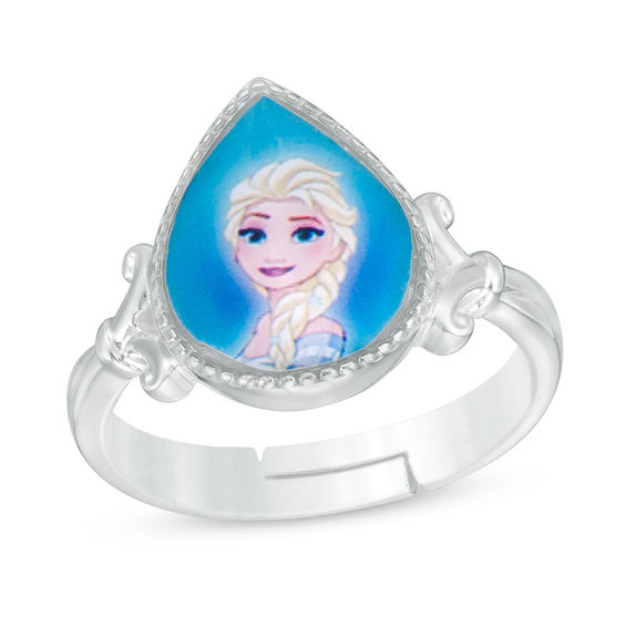 Child's ©Disney Frozen Elsa Pear-Shaped Adjustable Ring in Sterling Silver in Size - 4