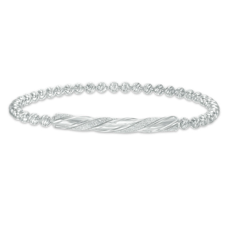 Diamond-Cut Beaded Stretch Bracelet with Glitter Enamel in Sterling Silver