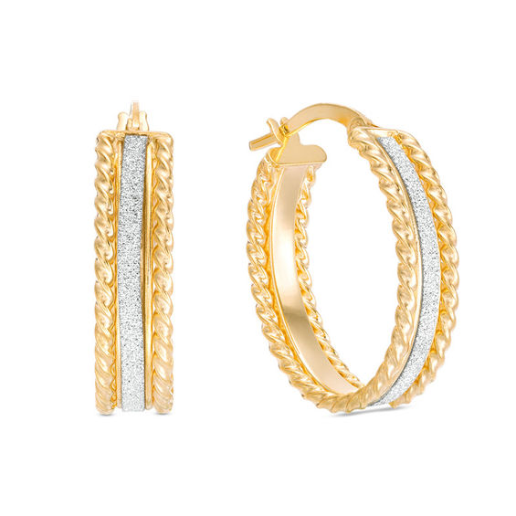 Made in Italy Oval Glitter Enamel Rope Edge Hoop Earrings in 10K Gold