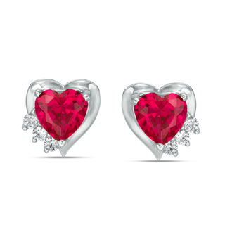 6mm Heart-Shaped Lab-Created Ruby and White Sapphire Heart Stud ...