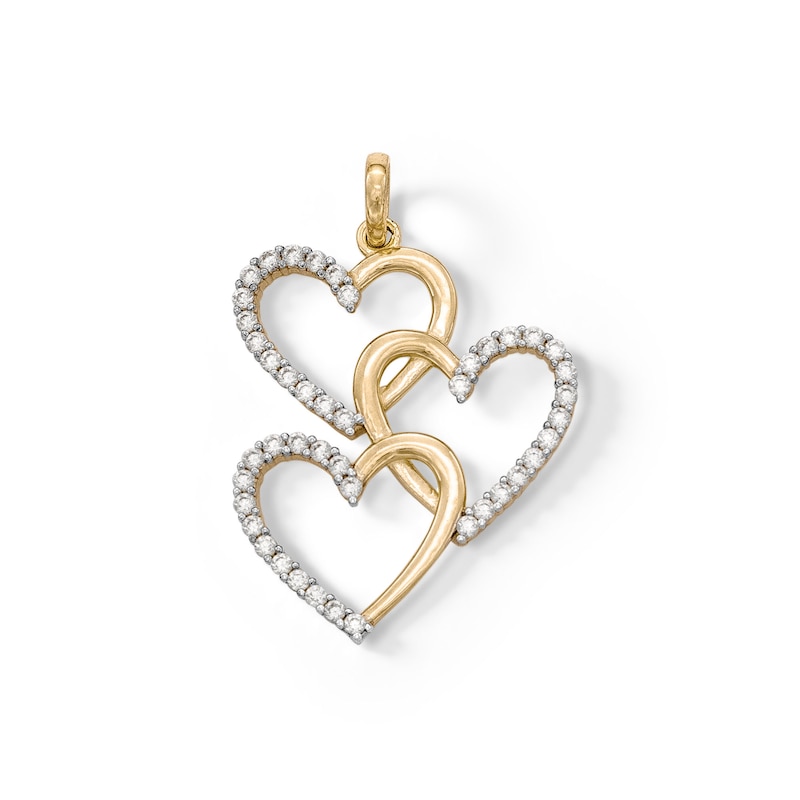 Main Image 1 of Cubic Zirconia Triple Heart Necklace Charm in 10K Solid Gold