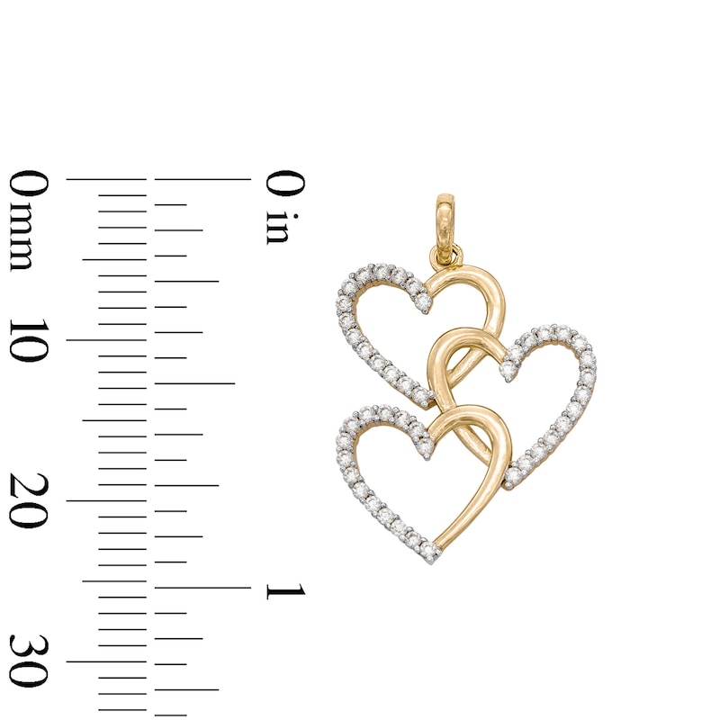 Main Image 4 of Cubic Zirconia Triple Heart Necklace Charm in 10K Solid Gold