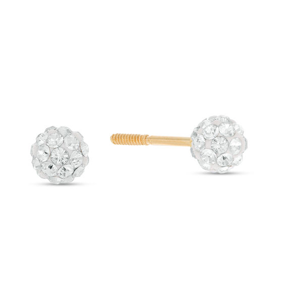 Child's 4mm White Crystal Ball Stud Earrings in 14K Gold