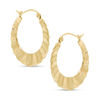 Thumbnail Image 1 of Diamond-Cut Ribbed Hoop Earrings in 10K Stamp Hollow Gold