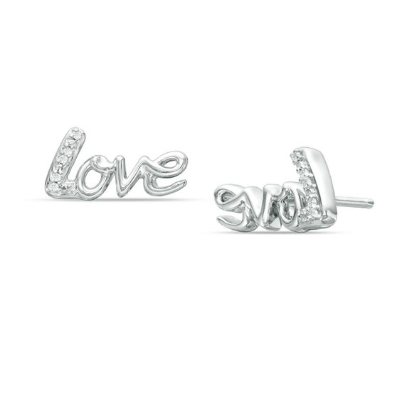 Diamond Accent "Love you" Stud Earrings in Sterling Silver
