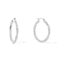 30mm Diamond-Cut Greek Key Twist Hoop Earrings in Hollow Sterling Silver