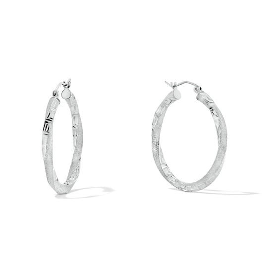 30mm Diamond-Cut Greek Key Twist Hoop Earrings in Hollow Sterling Silver