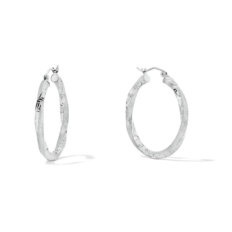 Main Image 1 of 30mm Diamond-Cut Greek Key Twist Hoop Earrings in Hollow Sterling Silver